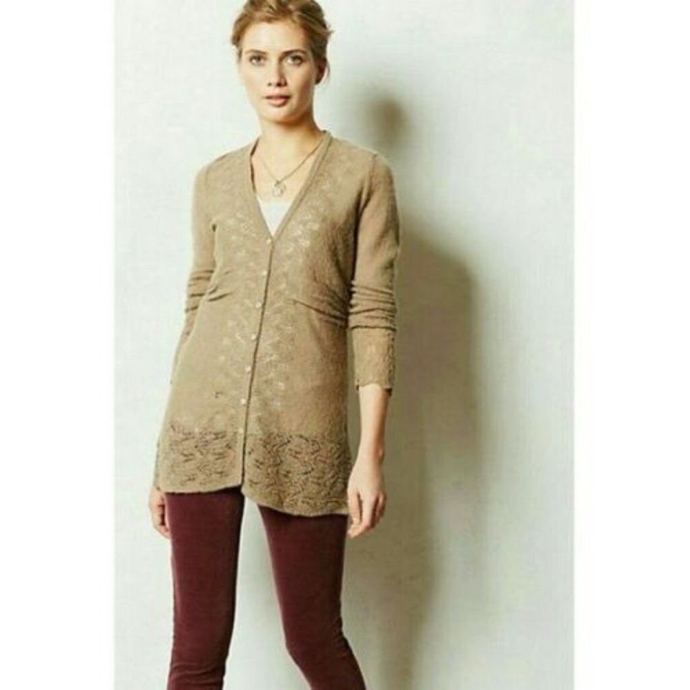 Anthropologie Rosie Neira Mohair Blend Crochet Pointelle Cardigan Sweater Size S